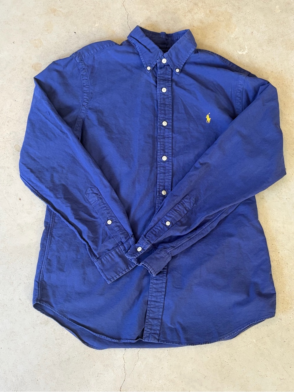Ralph Lauren Blue Button Down Long Sleeve Shirt Yellow Pony Logo Size Medium